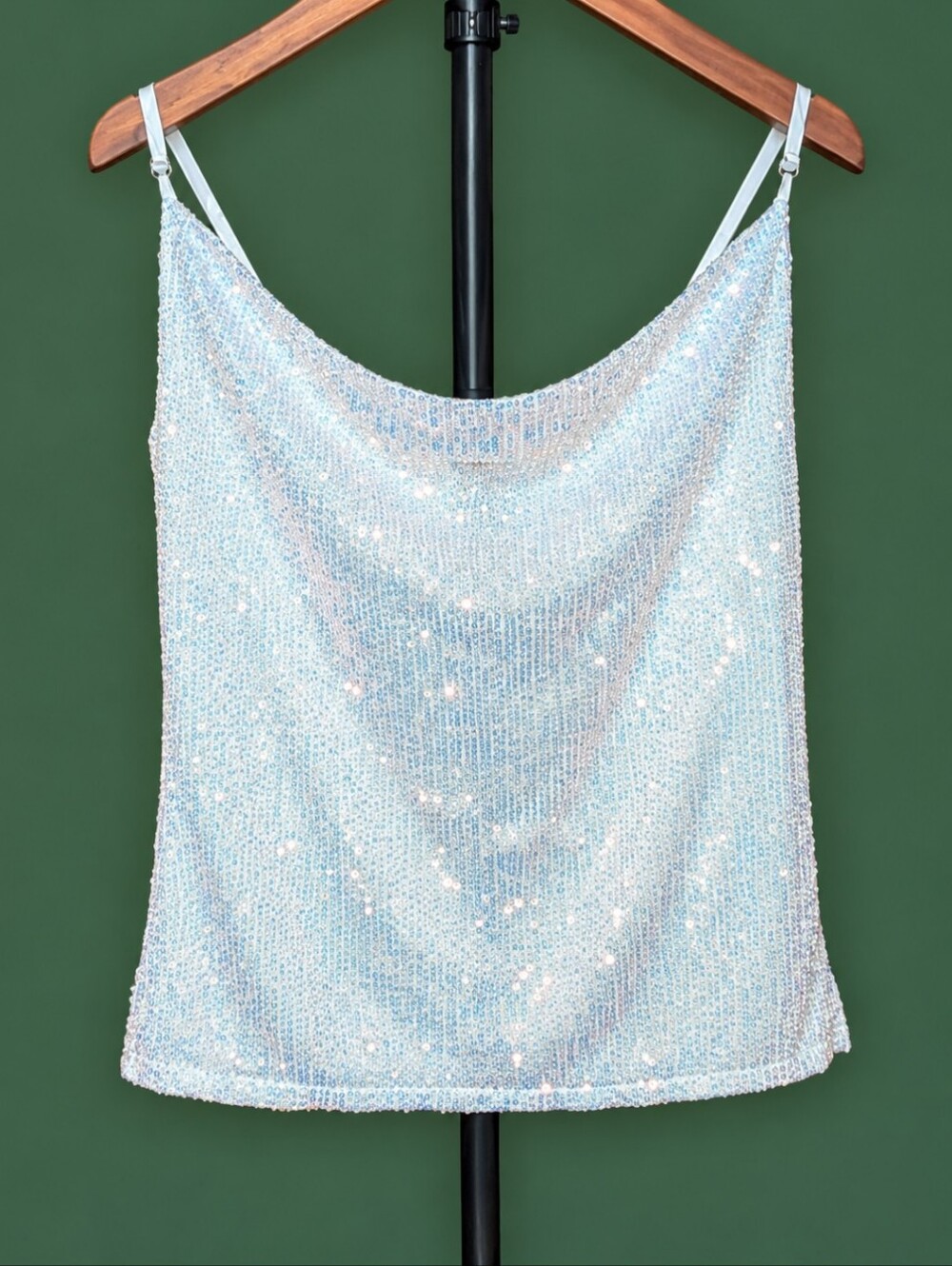 White Rhino White Iridescent Sequin Cami Top Medium